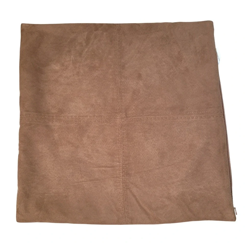 Pottery Barn Accent Pillow Cover Brown Faux Suede Stitched Square 18x18 Decor